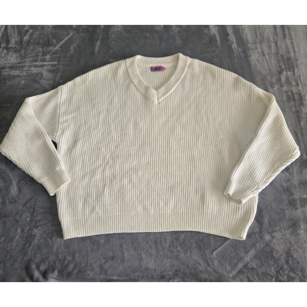 Edikted Oversize V Neck Denny Ivory Cream Extra Thick Sweater Size M/L